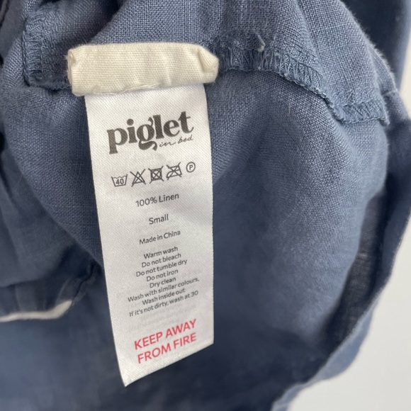 Piglet in Bed Blueberry Linen Pajama Set 2 Pieces Shirt & Pants S Boho Luxury - Picture 10 of 15